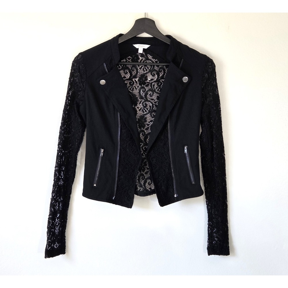 Vtg Y2K Candies Edgy Black Lace Sleeve Short Jacket Size XS Whimsigoth Glam Goth